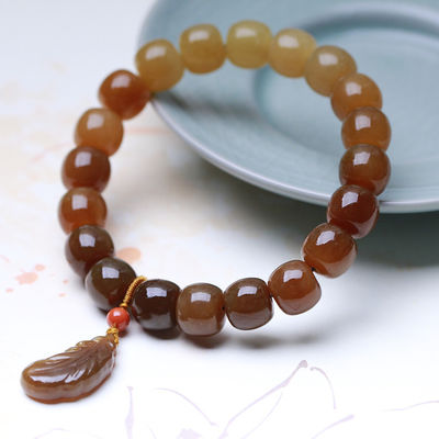 Natural Stone Hetian Jade Bracelets Precious Stone Agate Beads Bracelets Jewelry Stone Beige Chalcedony Beads Bracelets Relieve Fatigue