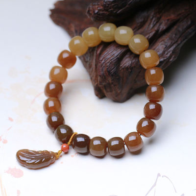 Natural Stone Hetian Jade Bracelets Precious Stone Agate Beads Bracelets Jewelry Stone Beige Chalcedony Beads Bracelets Relieve Fatigue