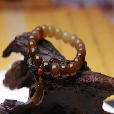 Natural Stone Hetian Jade Bracelets Precious Stone Agate Beads Bracelets Jewelry Stone Beige Chalcedony Beads Bracelets Relieve Fatigue