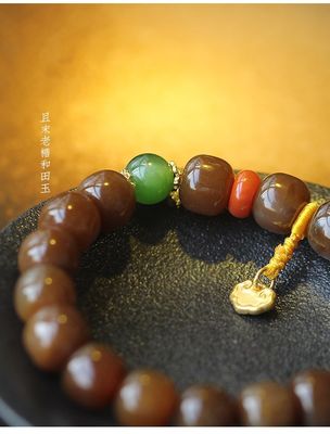 Natural Stone Hetian Jade Bracelets Precious Stone Agate Beads Bracelets Jewelry Stone Beige Chalcedony Beads Bracelets Relieve Fatigue