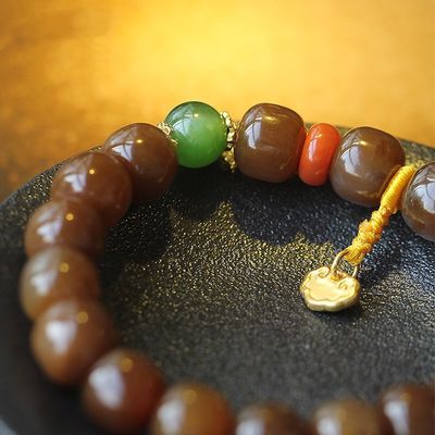 Natural Stone Hetian Jade Bracelets Precious Stone Agate Beads Bracelets Jewelry Stone Beige Chalcedony Beads Bracelets Relieve Fatigue