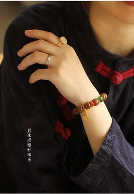 Natural Stone Hetian Jade Bracelets Precious Stone Agate Beads Bracelets Jewelry Stone Beige Chalcedony Beads Bracelets Relieve Fatigue