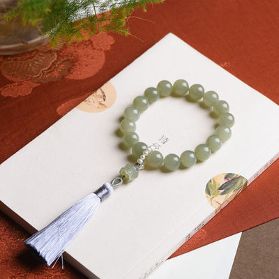 Fashion Hot Selling Multi-Size Jade Bracelet Hetian Jade Hand Bracelet Round Shape Unisex Couple Bracelet Women Jade Chain Natural Hetian Jade Beads Pendant Brace