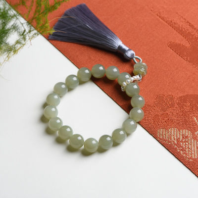 Fashion Hot Selling Multi-Size Jade Bracelet Hetian Jade Hand Bracelet Round Shape Unisex Couple Bracelet Women Jade Chain Natural Hetian Jade Beads Pendant Brace