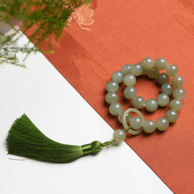 Fashion Hot Selling Multi-Size Jade Bracelet Hetian Jade Hand Bracelet Round Shape Unisex Couple Bracelet Women Jade Chain Natural Hetian Jade Beads Pendant Brace