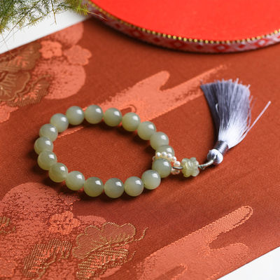 Fashion Hot Selling Multi-Size Jade Bracelet Hetian Jade Hand Bracelet Round Shape Unisex Couple Bracelet Women Jade Chain Natural Hetian Jade Beads Pendant Brace