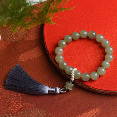 Fashion Hot Selling Multi-Size Jade Bracelet Hetian Jade Hand Bracelet Round Shape Unisex Couple Bracelet Women Jade Chain Natural Hetian Jade Beads Pendant Brace