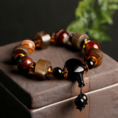 Custom Natural Stone Beaded Bracelet With Frosted Tube Lava Stone Agate Self-Healing Stone Bracelet For Men Women