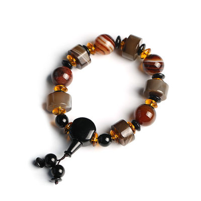 Custom Natural Stone Beaded Bracelet With Frosted Tube Lava Stone Agate Self-Healing Stone Bracelet For Men Women