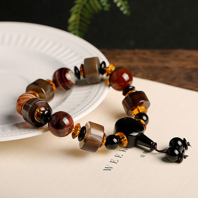 Custom Natural Stone Beaded Bracelet With Frosted Tube Lava Stone Agate Self-Healing Stone Bracelet For Men Women