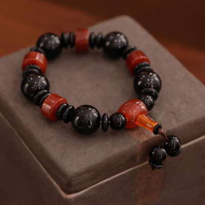 Custom Natural Stone Beaded Bracelet With Frosted Tube Lava Stone Agate Self-Healing Stone Bracelet For Men Women