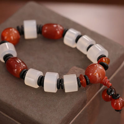 Custom Natural Stone Beaded Bracelet With Frosted Tube Lava Stone Agate Self-Healing Stone Bracelet For Men Women