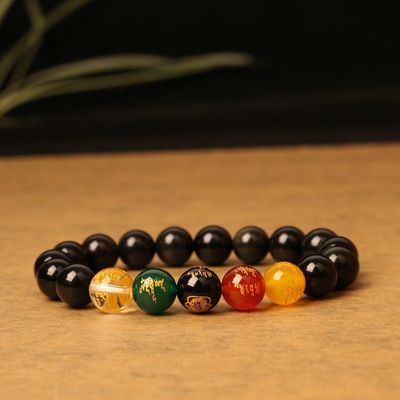 Circles Paired With Black Agate Bracelet, High-End And Niche Design, Unique Agate Lava Hematite Beaded Bracelets Fashion Jewelry Birthday Gift