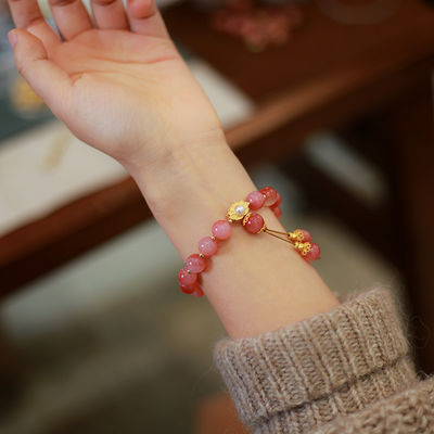 Pink Agate Lucky Beads Bracelet Wholesale Natural Sakura Agate Bracelet Energy Healing Sakura Agate Bracelet Rose Quartz Bracelet