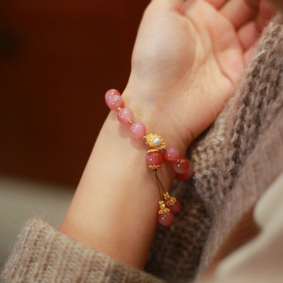 Pink Agate Lucky Beads Bracelet Wholesale Natural Sakura Agate Bracelet Energy Healing Sakura Agate Bracelet Rose Quartz Bracelet