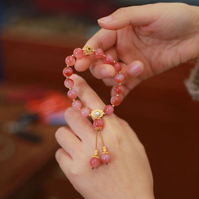 Pink Agate Lucky Beads Bracelet Wholesale Natural Sakura Agate Bracelet Energy Healing Sakura Agate Bracelet Rose Quartz Bracelet