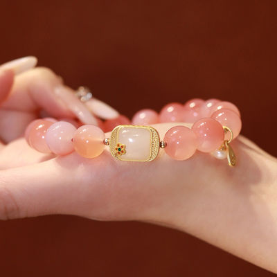 Healing Beads Stone Bracelets Rose Quartz Agate Bracelet Natural Sakura Agate Jewelry Lady Star Moon Bracelet Flower Agate Bracelet Gift Jewellery