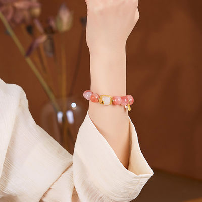 Healing Beads Stone Bracelets Rose Quartz Agate Bracelet Natural Sakura Agate Jewelry Lady Star Moon Bracelet Flower Agate Bracelet Gift Jewellery