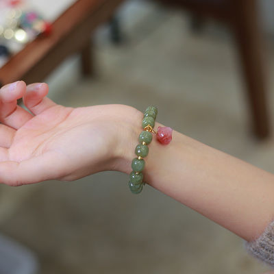 Handmade Men'S Woman'S Agate Beaded Bracelet Agate Crystal Bead Carvings Polished Green Crystal Bracelets For Meditation Decoration