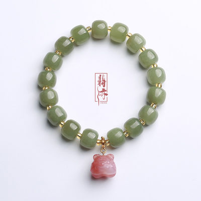 Handmade Men'S Woman'S Agate Beaded Bracelet Agate Crystal Bead Carvings Polished Green Crystal Bracelets For Meditation Decoration