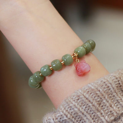 Handmade Men'S Woman'S Agate Beaded Bracelet Agate Crystal Bead Carvings Polished Green Crystal Bracelets For Meditation Decoration