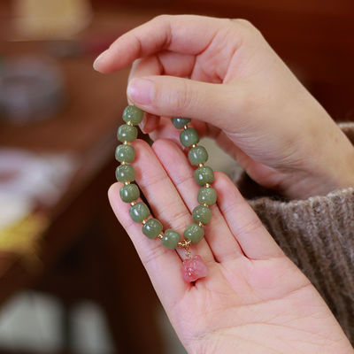 Handmade Men'S Woman'S Agate Beaded Bracelet Agate Crystal Bead Carvings Polished Green Crystal Bracelets For Meditation Decoration