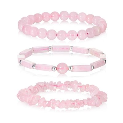 Agate Rose Quartz Bracelets Pink Quartz Bracelet Natural Stone Beaded Bracelets Handmade Stretch Gemstone Bracelet Agate Healing Crystal Bracelet Healing Jewelry Gifts For Women Girls
