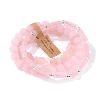 Agate Rose Quartz Bracelets Pink Quartz Bracelet Natural Stone Beaded Bracelets Handmade Stretch Gemstone Bracelet Agate Healing Crystal Bracelet Healing Jewelry Gifts For Women Girls