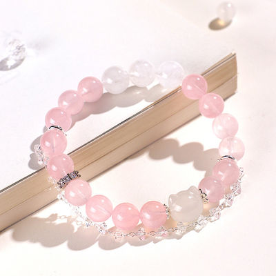 Agate Rose Quartz Bracelets Pink Quartz Bracelet Natural Stone Beaded Bracelets Handmade Stretch Gemstone Bracelet Agate Healing Crystal Bracelet Healing Jewelry Gifts For Women Girls