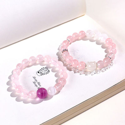Agate Rose Quartz Bracelets Pink Quartz Bracelet Natural Stone Beaded Bracelets Handmade Stretch Gemstone Bracelet Agate Healing Crystal Bracelet Healing Jewelry Gifts For Women Girls