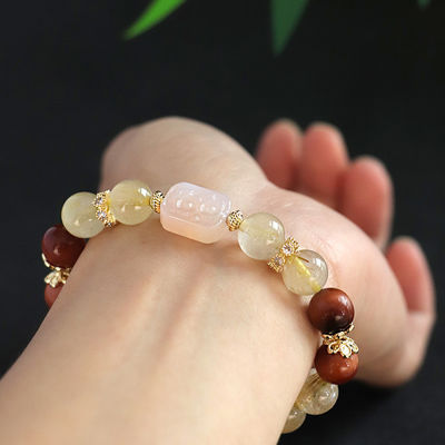 Handmade Summer Jewelry Natural Stone Bracelet Healing Energy Crystal Powder Quartz Amethyst Agate Round Bead Bracelet Money Bracelet