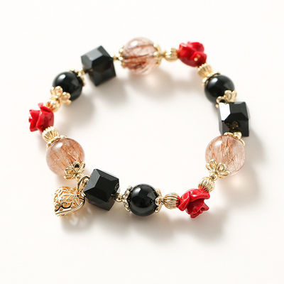 Handmade Summer Jewelry Natural Stone Bracelet Healing Energy Crystal Powder Quartz Amethyst Agate Round Bead Bracelet Money Bracelet