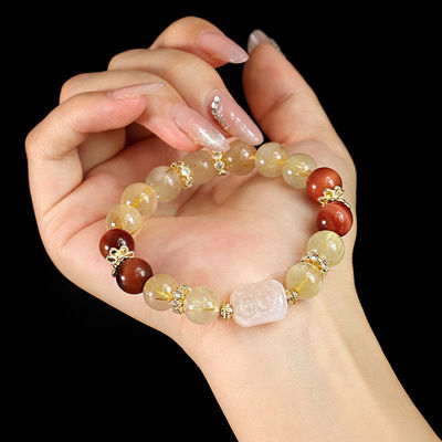Handmade Summer Jewelry Natural Stone Bracelet Healing Energy Crystal Powder Quartz Amethyst Agate Round Bead Bracelet Money Bracelet