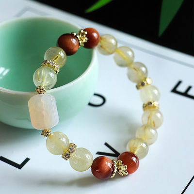 Handmade Summer Jewelry Natural Stone Bracelet Healing Energy Crystal Powder Quartz Amethyst Agate Round Bead Bracelet Money Bracelet