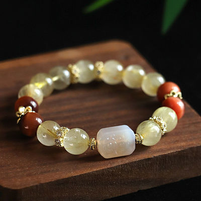 Handmade Summer Jewelry Natural Stone Bracelet Healing Energy Crystal Powder Quartz Amethyst Agate Round Bead Bracelet Money Bracelet