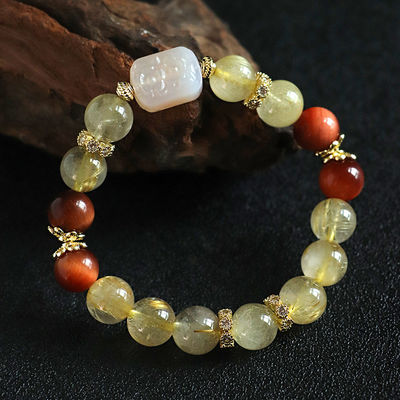 Handmade Summer Jewelry Natural Stone Bracelet Healing Energy Crystal Powder Quartz Amethyst Agate Round Bead Bracelet Money Bracelet