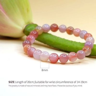 Pink Agate Bracelet For Women - Feng Shui Love Energy Stretch Bracelet With Natural Gemstones, Attract Fortune & Blessing