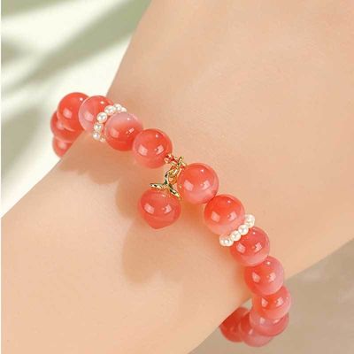 Pink Agate Bracelet For Women - Feng Shui Love Energy Stretch Bracelet With Natural Gemstones, Attract Fortune & Blessing