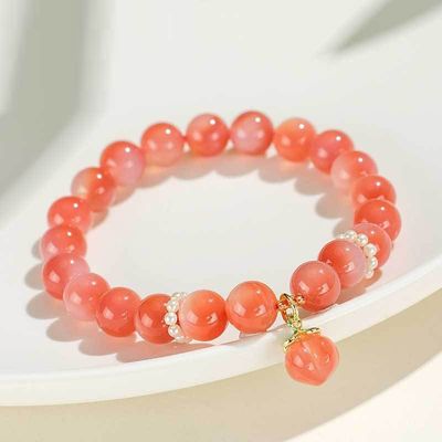 Pink Agate Bracelet For Women - Feng Shui Love Energy Stretch Bracelet With Natural Gemstones, Attract Fortune & Blessing