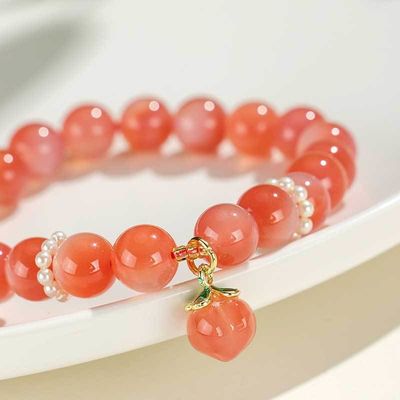 Pink Agate Bracelet For Women - Feng Shui Love Energy Stretch Bracelet With Natural Gemstones, Attract Fortune & Blessing