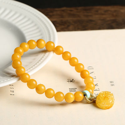Natural Amber Beads Healing Crystal Elastic Round Gemstone Beads Stretch Bracelets Jewellery Amber Beeswax Bracelet