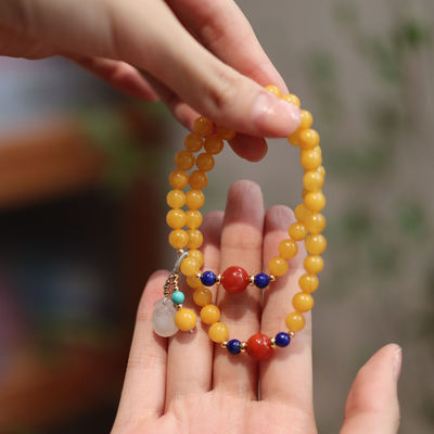 Fengshui Jewelry Bracelets Pendent Necklace Beads Muslim Chanting Beads Natural High-Quality Amber Bracelet 12mm Translucent Lucky Bracelet To Give To Family And Friends