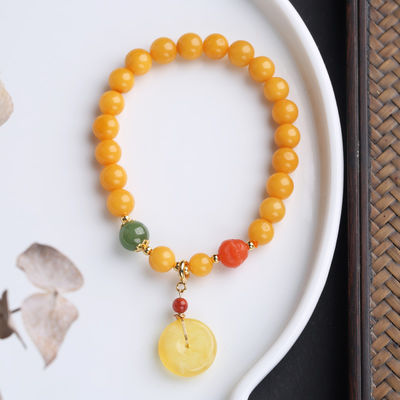 Fengshui Jewelry Bracelets Pendent Necklace Beads Muslim Chanting Beads Natural High-Quality Amber Bracelet 12mm Translucent Lucky Bracelet To Give To Family And Friends