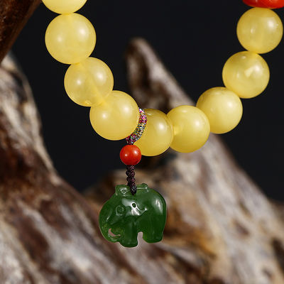 Fengshui Jewelry Bracelets Pendent Necklace Beads Muslim Chanting Beads Natural High-Quality Amber Bracelet 12mm Translucent Lucky Bracelet To Give To Family And Friends