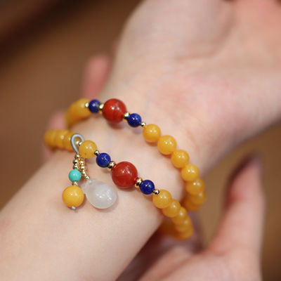 Fengshui Jewelry Bracelets Pendent Necklace Beads Muslim Chanting Beads Natural High-Quality Amber Bracelet 12mm Translucent Lucky Bracelet To Give To Family And Friends