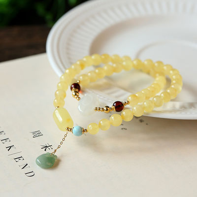 Fengshui Jewelry Bracelets Pendent Necklace Beads Muslim Chanting Beads Natural High-Quality Amber Bracelet 12mm Translucent Lucky Bracelet To Give To Family And Friends