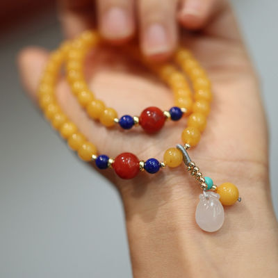 Fengshui Jewelry Bracelets Pendent Necklace Beads Muslim Chanting Beads Natural High-Quality Amber Bracelet 12mm Translucent Lucky Bracelet To Give To Family And Friends