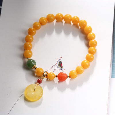 Fengshui Jewelry Bracelets Pendent Necklace Beads Muslim Chanting Beads Natural High-Quality Amber Bracelet 12mm Translucent Lucky Bracelet To Give To Family And Friends