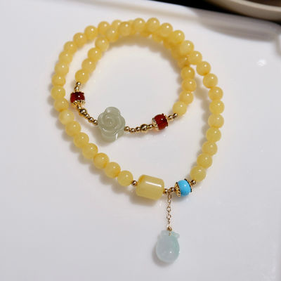 Fengshui Jewelry Bracelets Pendent Necklace Beads Muslim Chanting Beads Natural High-Quality Amber Bracelet 12mm Translucent Lucky Bracelet To Give To Family And Friends