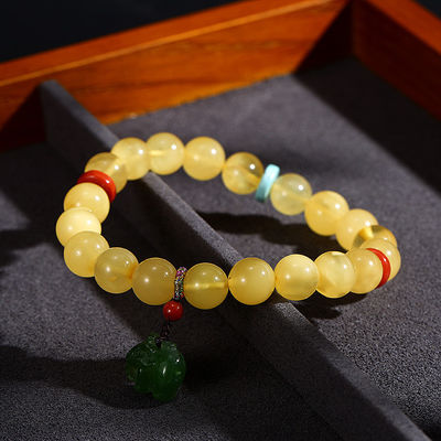 Fengshui Jewelry Bracelets Pendent Necklace Beads Muslim Chanting Beads Natural High-Quality Amber Bracelet 12mm Translucent Lucky Bracelet To Give To Family And Friends